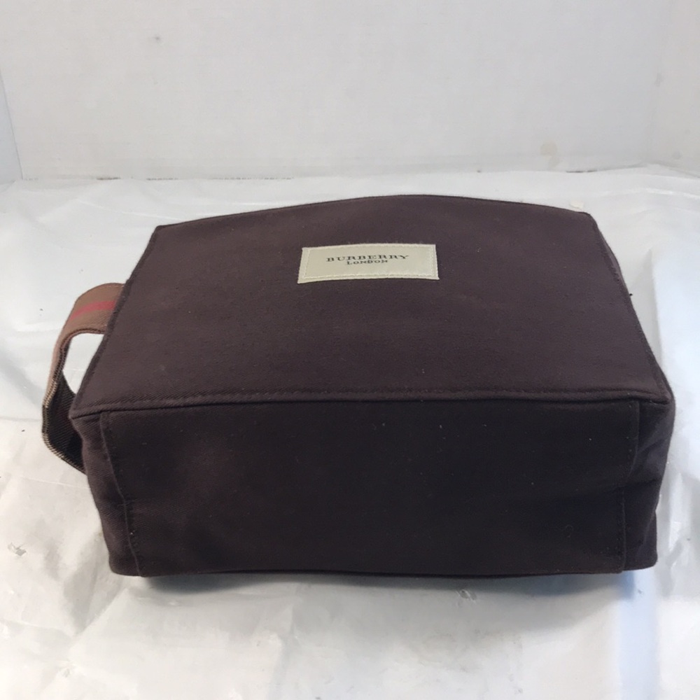 Burberry London Vintage Brown Canvas and Plaid Check Handled Toiletries Bag - Picture 6 of 9